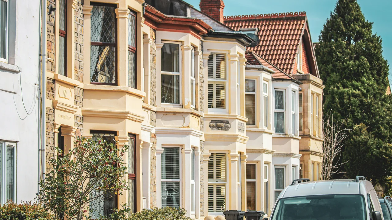 Row of UK Victorian terraced houses, residential rental stock